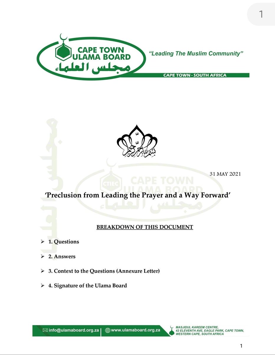 aasifbulbulia's tweet photo. @philyptian @OfWaqf The fatwa that was passed by Mufti Sayed Haroon al-Azhari, the Head of the Cape Town Ulama Board, dealt decisively with each of the three questions, taking both the context of questioning and the nature of the investigation into consideration. https://t.co/KnIR6qGII7