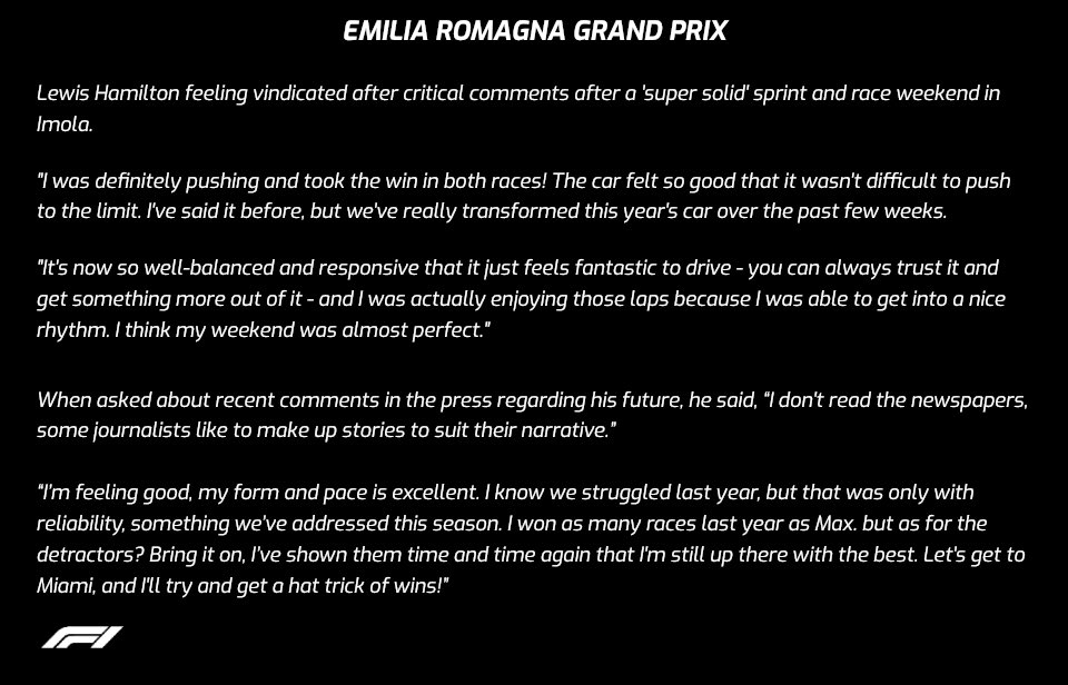 LewisF1Game's tweet photo. Statement after the Emilia Romagna Grand Prix https://t.co/O4ixeSzC5d