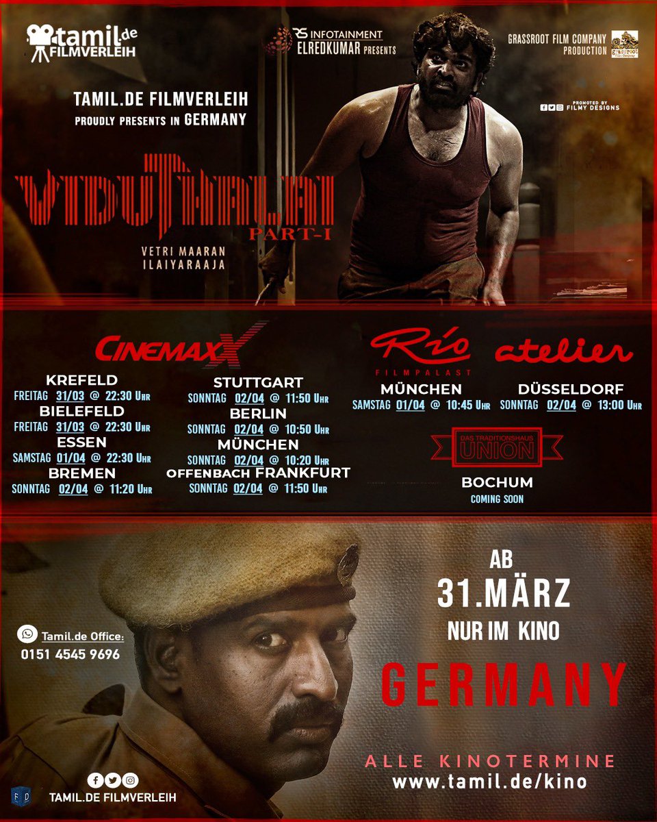 #Viduthalai ✅ DCP delivered to all Cinemas in Germany! We are Ready! 🎥 🍿All Showtimes: tamil.de/kino 🚀 @rsinfotainment @ahimsafilms @4SeasonCreation @ilaiyaraaja