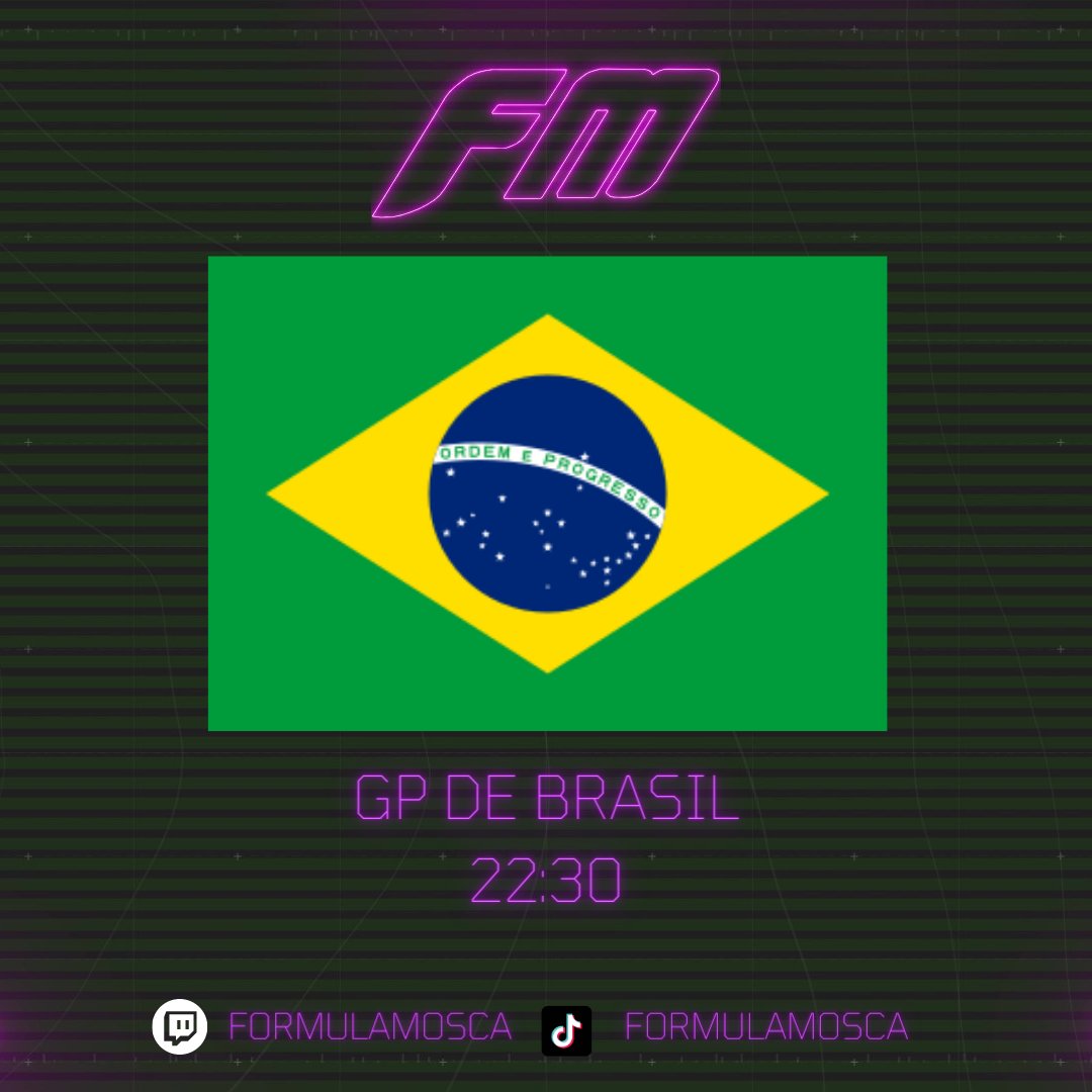 FormulaMosca's tweet photo. #FM I DIV 2 GRAN PREMIO BRASIL🇧🇷#10
📸Ya estamos en directo con la última carrera de la temporada.
Muchas cosas en juego... entren!!!
https://t.co/lsu4BaHtQo
https://t.co/lsu4BaHtQo
https://t.co/lsu4BaHtQo
#FMT5 https://t.co/Ql1CV7Orri