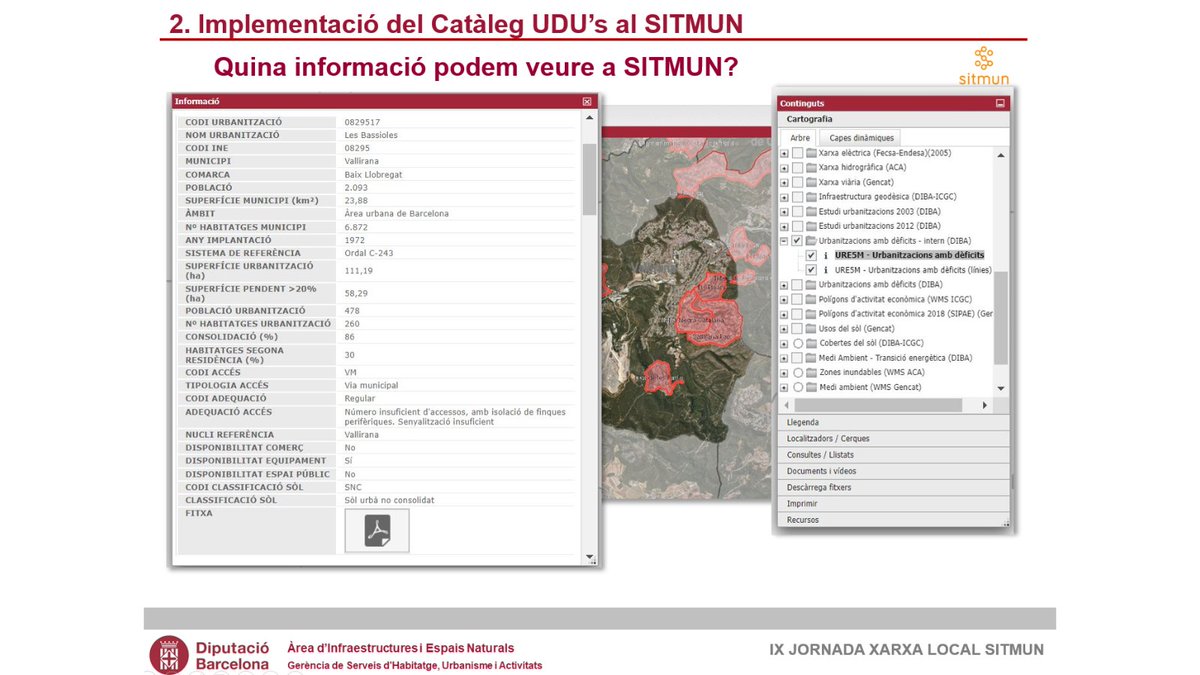 Avui a la #JornadaSITMUN, la Violeta Campdepadrós d’<a href="/habitatgediba/">Urbanisme i habitatge de la Diputació de Barcelona</a> presenta el “Catàleg d’#urbanitzacions amb dèficits urbanístics de la demarcació”, capa d’informació geogràfica #SITMUN que permet consultar un extens conjunt de dades relatives a les urbanitzacions amb dèficits