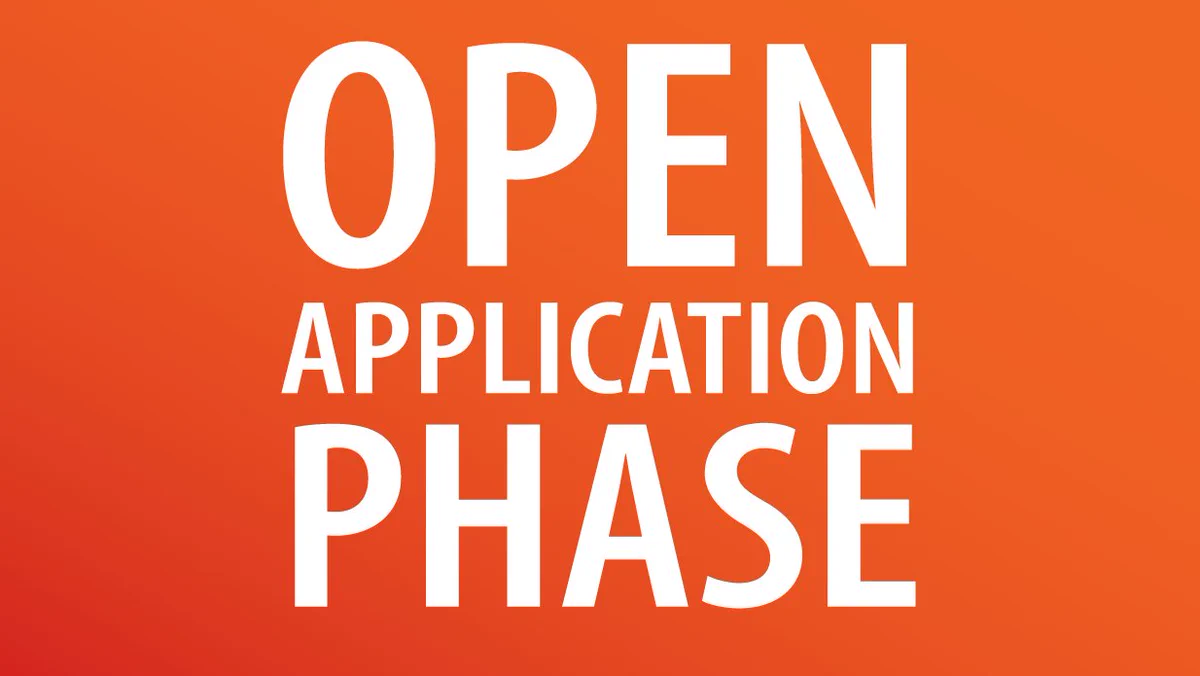 White text on orange ground "Open Application Phase"