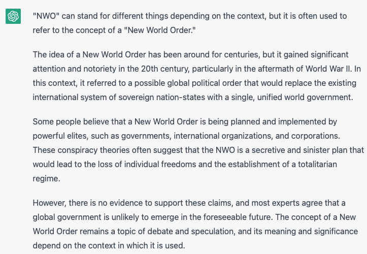 WTF_JustAsking's tweet image. #GPTChat+ on NWO &amp;amp; The Great Reset... yeah