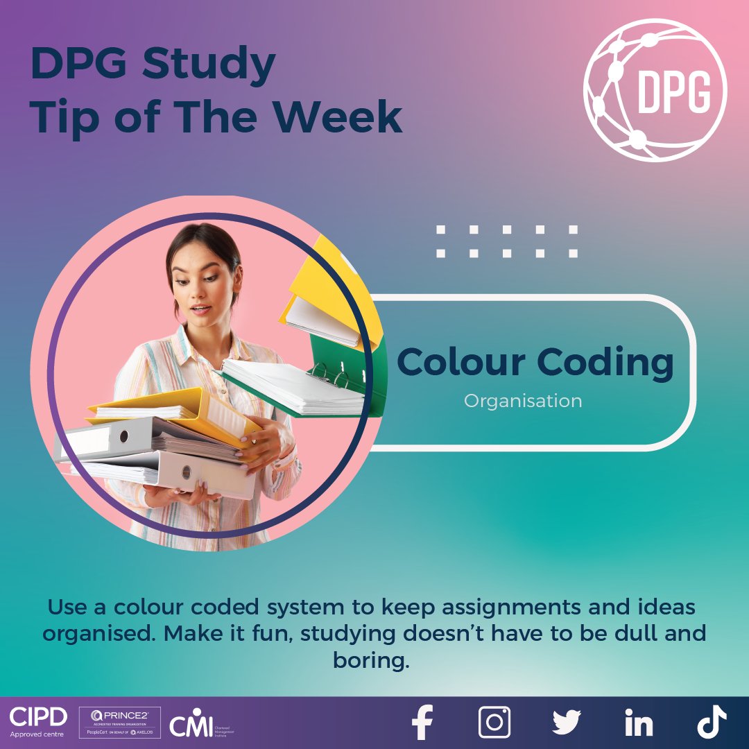 DPGLearn's tweet photo. #DPGStudyTip time! 👀

Studying doesn't have to be dull &amp; boring - mix it up and organise by colour! 🌈✨
‍
#DPG #OnlineLearning #LearnOnline #ColourCoding #StudyTip #StudyHacks #LearnBetter https://t.co/e55z4Twpr8