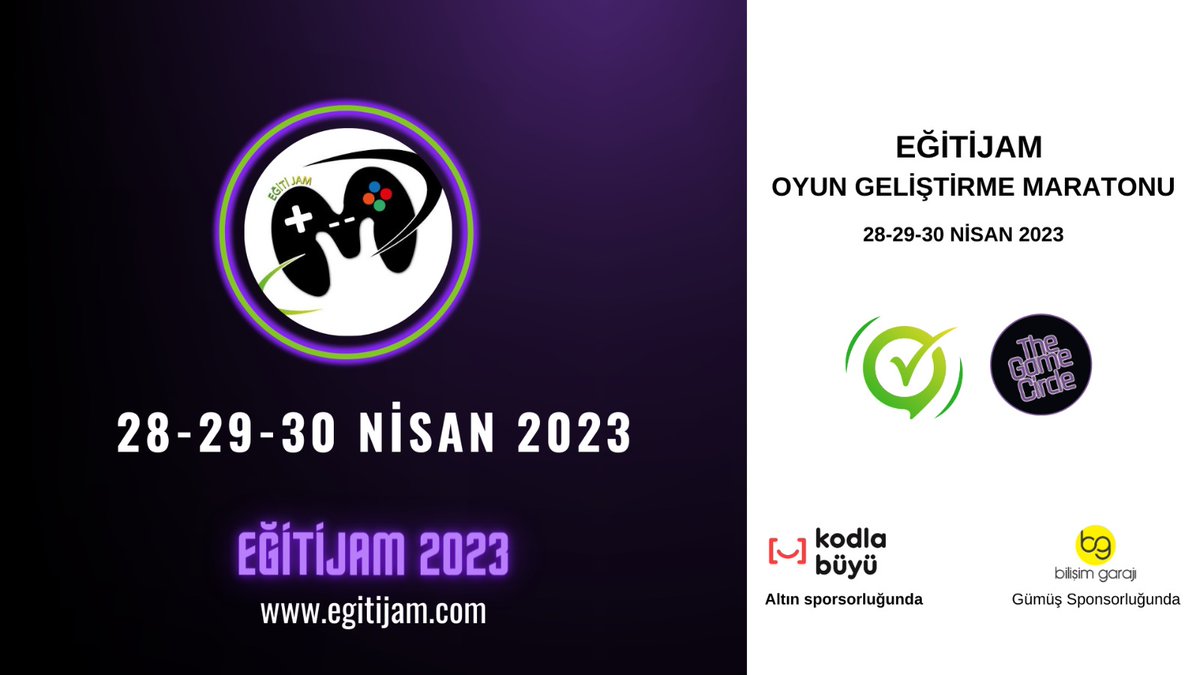 Ertelenen #EğitiJAM Oyun Geliştirme Maratonu 28-29-30 Nisan 2023 tarihlerinde yapılacaktır.

Başvuru yapmak isteyen YENİ takımlarımız için başvuru formu

docs.google.com/forms/d/e/1FAI…
<a href="/thegame_circle/">The Game Circle</a> <a href="/bilisimgaraji/">Bilişim Garajı</a> <a href="/KodlaBuyu/">Kodla Büyü</a> <a href="/btedernegi/">BTE Derneği</a> <a href="/egitijam/">EğitiJam</a>