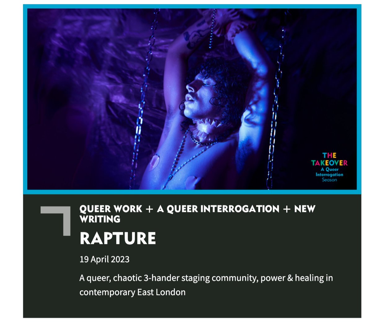 Are you excited? RAPTURE IS BACK 😈 Fresh from a ★★★★★ run at @VaultFestival, we’re thrilled to announce our transfer to the @KingsHeadThtr to the Opening Night of their Queer Interrogation season!
🗓️ 9pm, 19th April
🎟 bit.ly/3GkCHMz