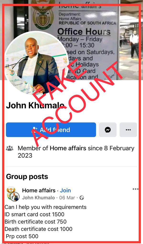 Deputy Minister of Home Affairs Mr Njabulo Nzuza does not use this account, which uses his face without his authorisation. This unauthorised use of his picture violates the dignity of the Deputy Minister and #POPI Act
