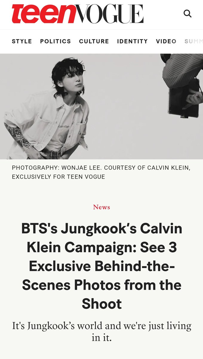 Jungkook_SNS's tweet photo. [EXCLUSIVE] Teen Vogue has shared 3 Exclusive Behind The Scenes Photos from the Calvin Klein Campaign. 

“It's Jungkook’s world and we're just living in it.” https://t.co/DsG45j7MKC