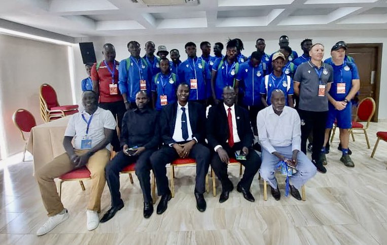 DAR: On 27th March 2023, H.E. Amb. Deng Obed Madol, posts for a group photo with the South Sudan National Team before the match against Congo Brazzaville  
#southsudandiplomacyinaction
#southsudanfootball