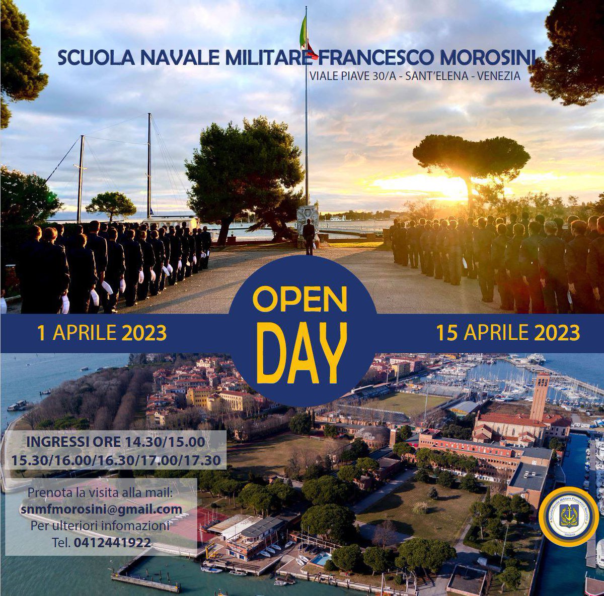 ItalianNavy's tweet photo. #OpenDay Scuola Navale Francesco Morosini. 
Sabato 01 e sabato 15 aprile 2023, dalle ore 14.30 alle ore 17.30 non perdete l’occasione di visitare l’Istituto di #Venezia accompagnati dagli allievi per vivere un giorno da futuro marinaio. Scopri di più https://t.co/UWOgCJX8cO https://t.co/i9jCyB6Skd