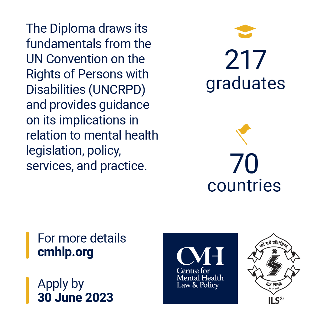 🟡 ADMISSIONS ARE OPEN! Apply for the International Diploma in Mental Health, Human Rights & Law, 2023 - 2024. The is a one-year Diploma programme with two residential sessions in Pune, Maharashtra. Download the prospectus, here: cmhlp.org/wp-content/upl…