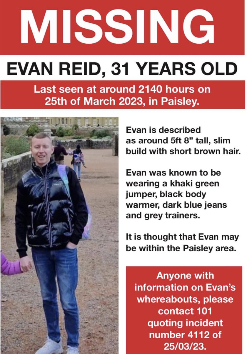 gillianlaing's tweet image. Can people share this please 🤞🏽 ⁦@jamesenglish0⁩ ⁦@PaulFerris_Gla⁩ ⁦@st3ph3nmcnally⁩ #missing #glasgow #paisley #irvine #findevanreid