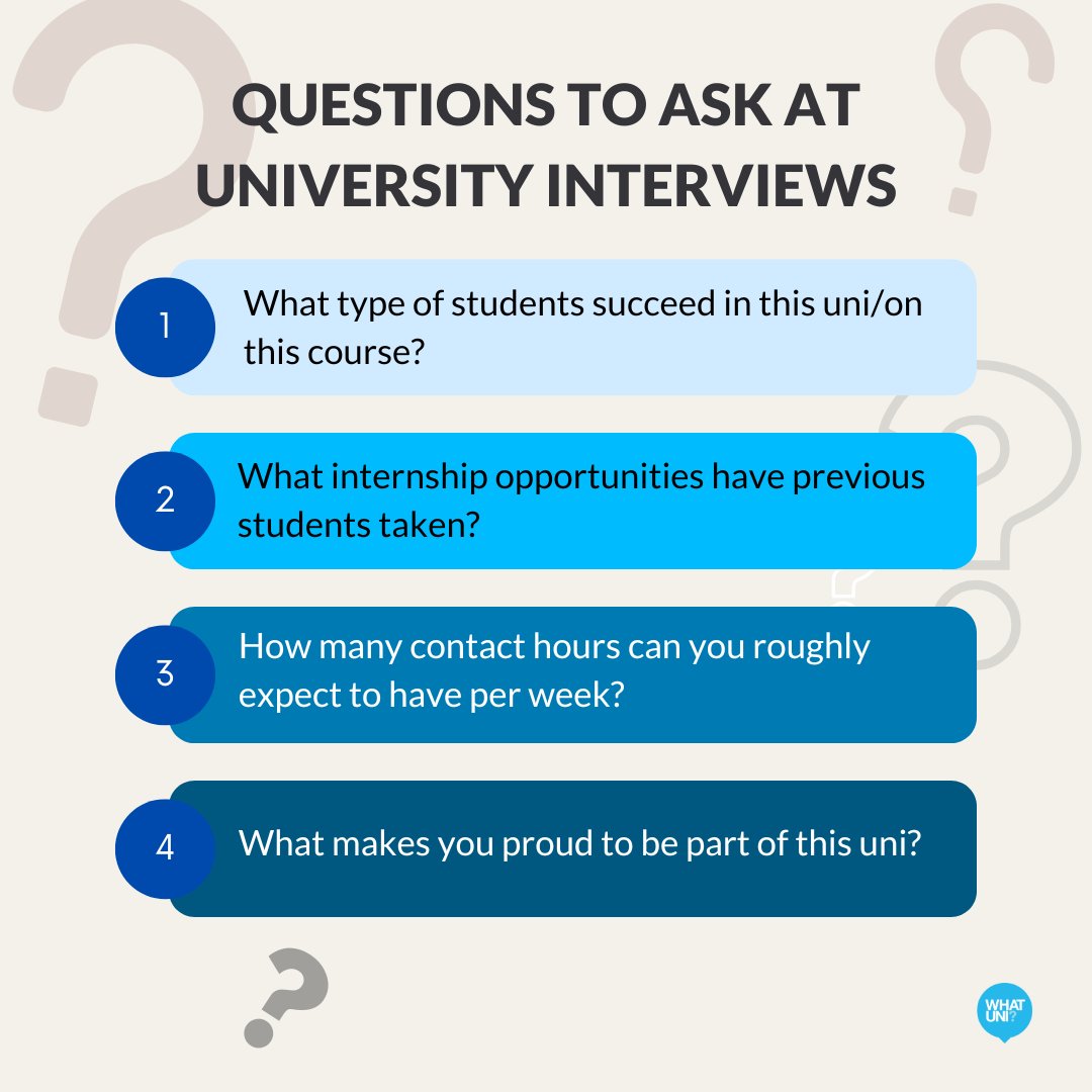 ❓ ❓ It's university interview season and it's best to stand out from the rest and show your enthusiasm. Here are a couple questions you could ask. Discover more by visiting :bit.ly/3FAKkOk #interviewtips #uni #uniinterviews #university #student