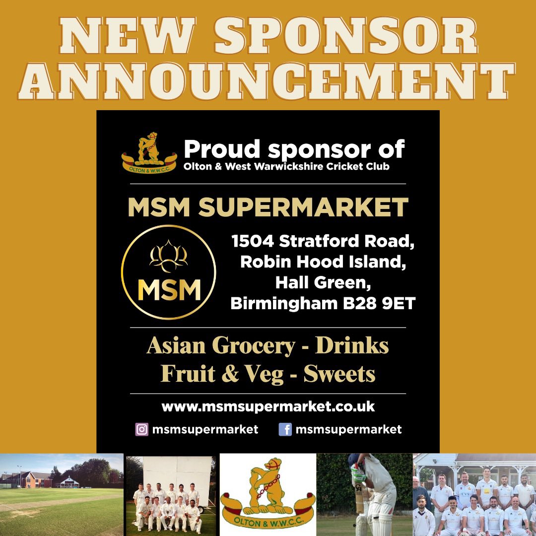 cchappers87's tweet image. 🚨New Sponsor Announcement 

We delighted to announce MSM Supermarket as a sponsor for the 2023 season. 

Thank you to MSM Supermarket for their support &amp;amp; be sure to pay them a visit for all your Asian grocery needs 

#owwcc #sponsors #oltoncricket #warwickshirecricket #warcl