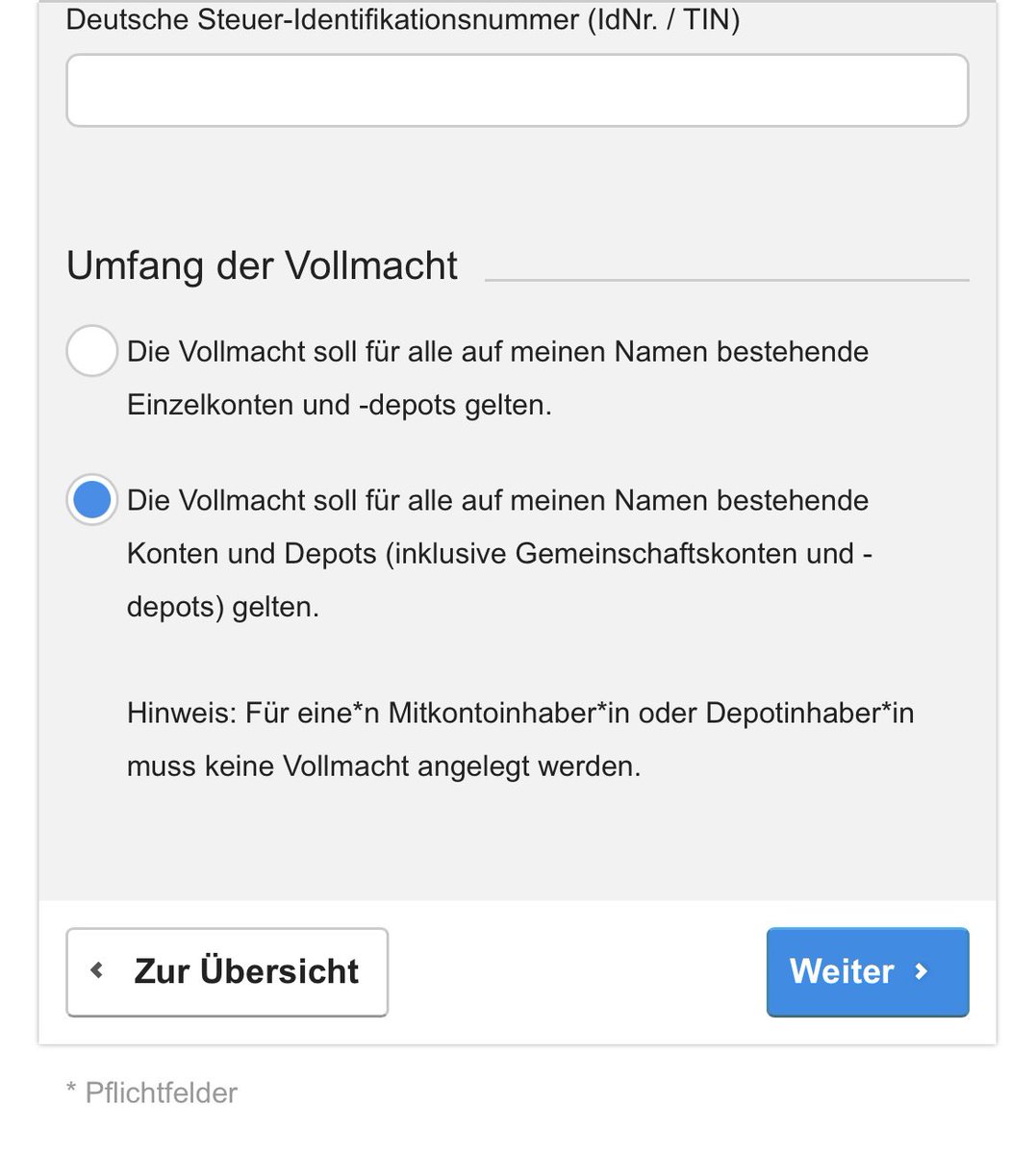 flowegen's tweet photo. @DKB_de Hi! Ich möchte meiner Partnerin eine Vollmacht über das Tagesgeldkonto unseres Gemeinschaftskontos erteilen. Ich möchte sie allerdings nicht für sämtliche Konten bevollmächtigten. Geht das online auszuwählen? Bzw. wie erteile ich eine Vollmacht für 1 Konto? https://t.co/yCMRoSTQlh