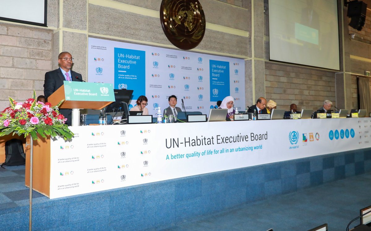 Lands_Kenya's tweet photo. Lands, Public Works, Housing and Urban Development Cabinet Secretary Zachariah Njeru today urged member states to contribute more resources to support the @UNHABITAT. The CS called on the member nations to update their regular contributions to the organization. https://t.co/NSd60wqDW3
