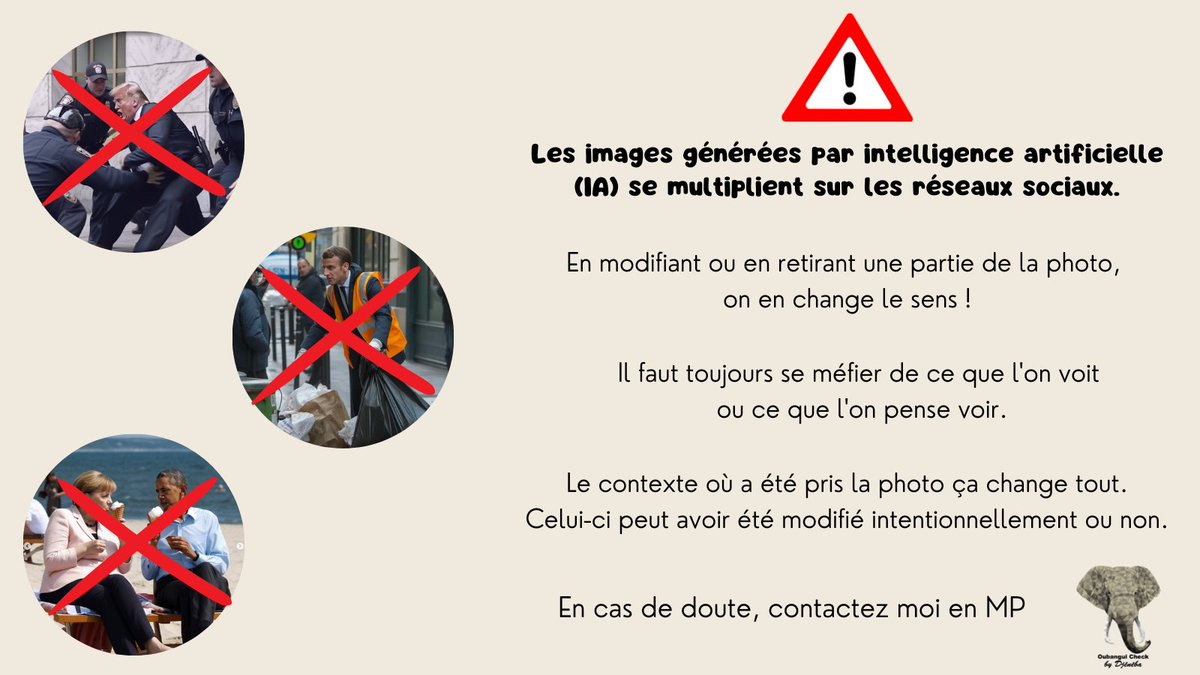 #Oubanguicheck
Méfiez vous des images modifiées par intelligence artificielle.
Je vous explique pourquoi ⬇️.
En cas de doute, contactez moi en MP.