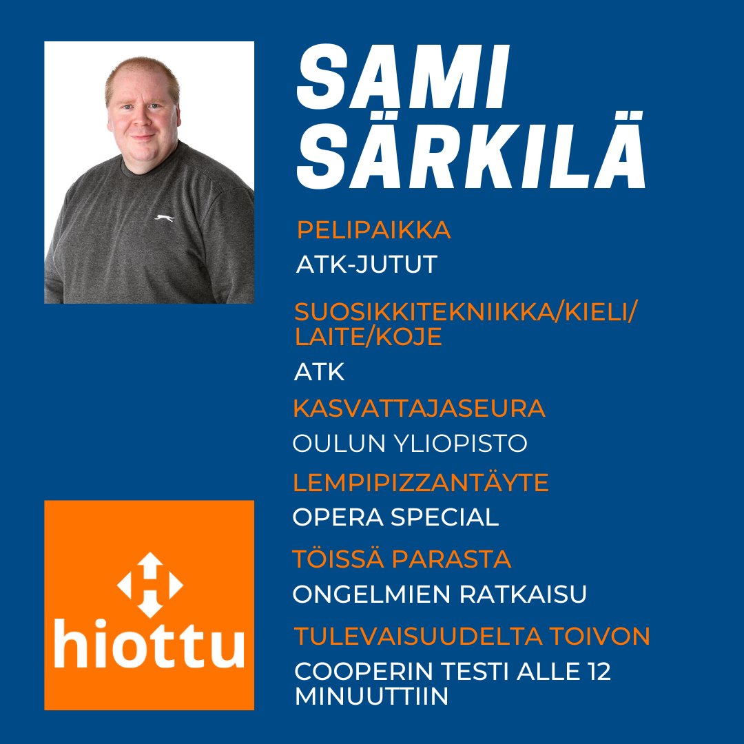 Oletteko kuulleet ATK:sta? Se sopii hyvin ihmisille, jotka nauttivat ongelmien ratkomisesta. Sami, voisitko hoitaa pari juttua?

#HiotunHyvääKoodia #ohjelmistokehitys