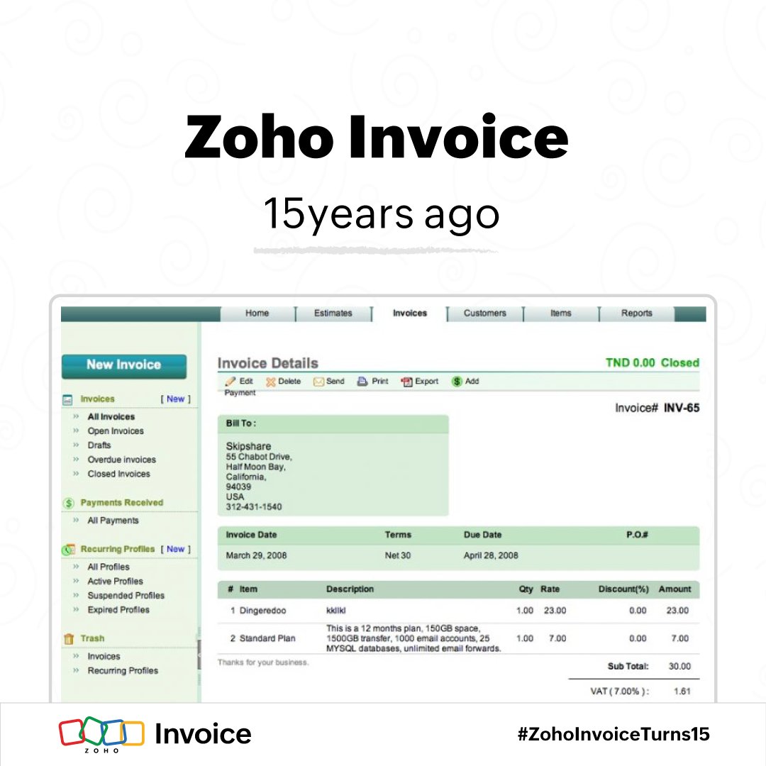 ZohoInvoice's tweet photo. Whoa! Pat yourself on the back if you’ve chosen option B!

When Zoho Invoice was launched on March 28, 2008, this is what it looked like. A lot has changed since, but our mission hasn't. 
Join the celebration: https://t.co/JSWEyKNpn2

#ZohoInvoiceTurns15 https://t.co/R08JwPukTk