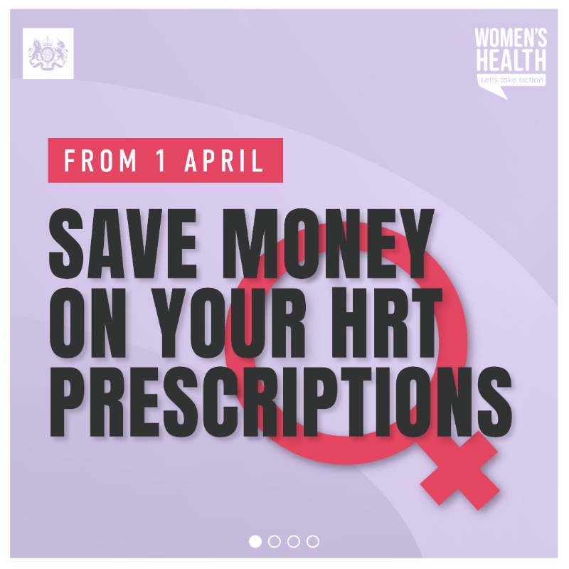 DHSCgovuk's tweet photo. 📅 From 1 April you’ll be able to get a HRT Prescription Prepayment Certificate (PPC) for HRT medicines.

It will cost the price of two single prescription charges and be valid for 12 months, reducing the cost of HRT to less than £20 a year.

See details 👇🏼
