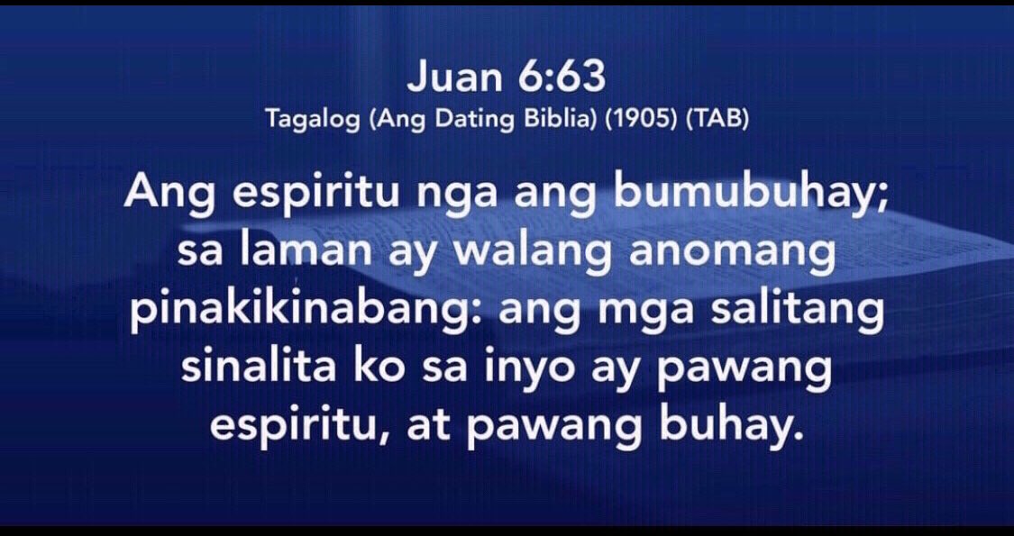 LazaroWens's tweet photo. Juan 6:63
"Ang espiritu nga ang bumubuhay; sa laman ay walang anomang pinakikinabang: ang salitang sinalita ko sa inyo ay pawang espiritu at pawang buhay."

Accepting Christ and His Words
#PureDoctrinesOfChrist 
#GlobalPrayerForHumanity https://t.co/RMVCMwxL0u