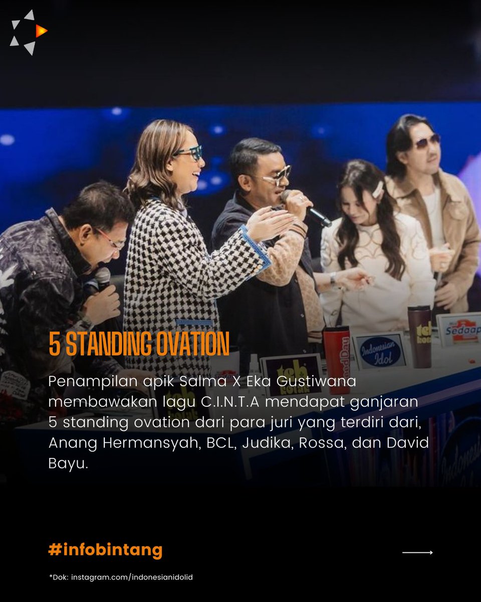limabintangrcd's tweet photo. Salma Salsabila x Eka Gustiwana memecahkan Spekta Show 8 #indonesianidol 2023 dengan membawakan lagu C.I.N.T.A #BAGINDAS .
Kolaborasi apik Salma dan Eka mendapat ganjaran 5 standing ovation dari para juri. https://t.co/oly8zo8bZ0
