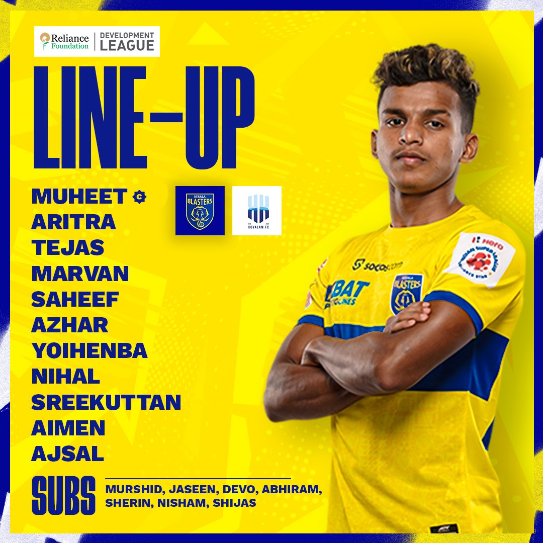 We have Team News ⤵️

@RFYouthSports #KFCKBFC #RelianceFoundationDevelopmentLeague #LetsPlay 
#ഒന്നായിപോരാടാം #KBFC #KeralaBlasters