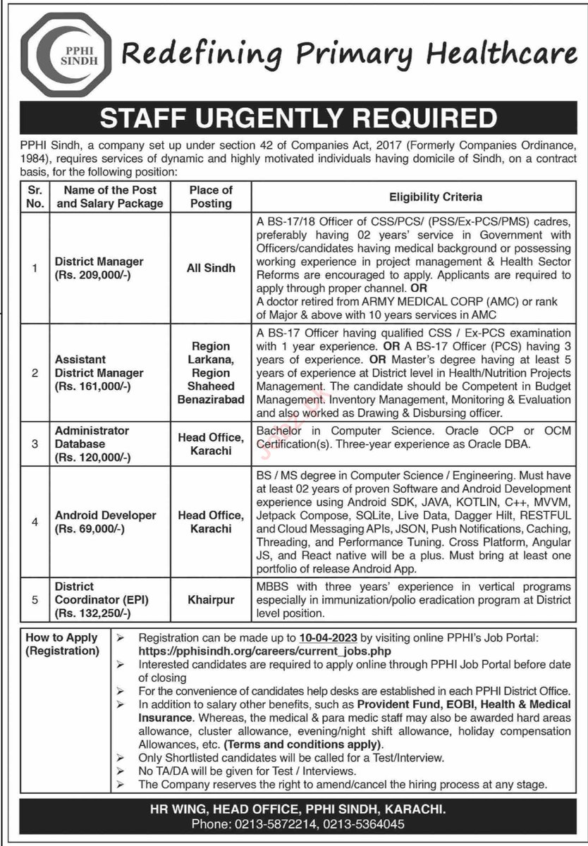Jobzdotpk's tweet photo. Sindh Karachi #PPHI #Jobs_2023
https://t.co/ly2aKHfVJL

#District_Manager
#Administrative_Database
#Android_Developer
#District_Coordinator_Epi
#Assistant_District_Manager https://t.co/rtHGDXGPbS