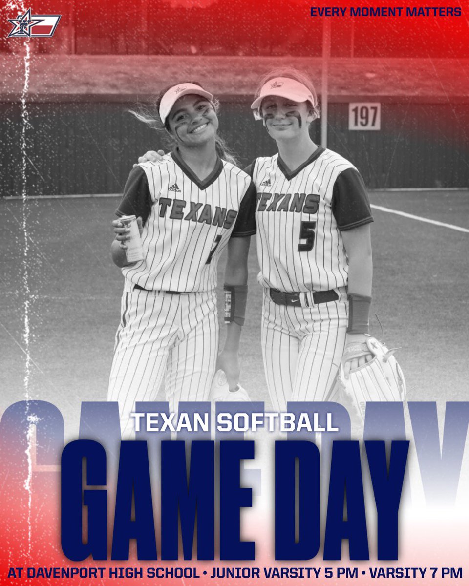 GAME DAY!!!!!  Make the drive over to Davenport HS to support the Texan Softball teams as they take on the Lady Wolves of Davenport! 
TEXAN PRIDE!
TEXAN SOFTBALL…Every Moment Matters