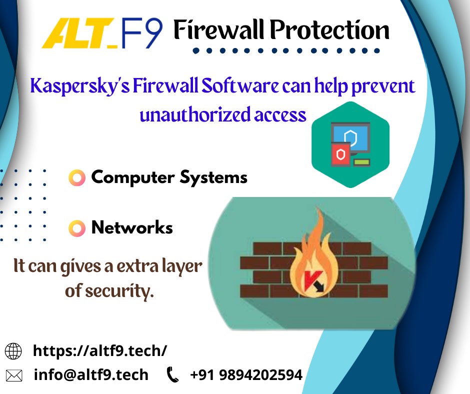 Firewall Protection #FirewallProtection #InternetSecurity #NetworkSecurity #CyberSecurity #SecureYourNetwork #ProtectYourData #StaySafeOnline #MalwareProtection #ThreatProtection #SecureYourDevices #StayProtected #StaySecureWithKaspersky #Altf9 #https://altf9.tech/