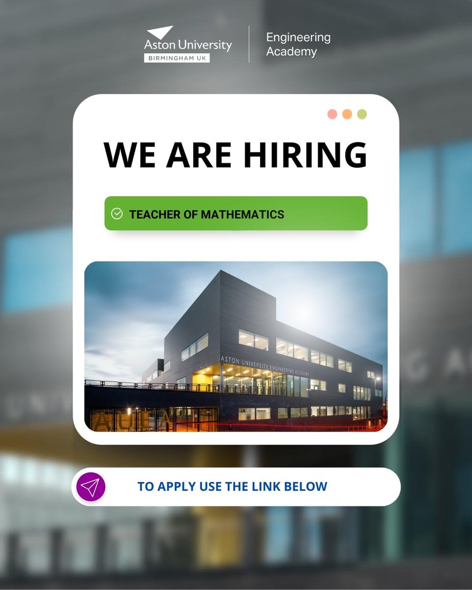 We are hiring a Teacher of Mathematics position at Aston University Engineering Academy.
👇
tes.com/jobs/vacancy/t…
.
#job #TeachMaths #Mathsjob #hiring #jobAd #work #teacherjobs #teacherjob #ukjob #jobhunt #birmingham #BirminghamJobs #workhere #ukjobsearch