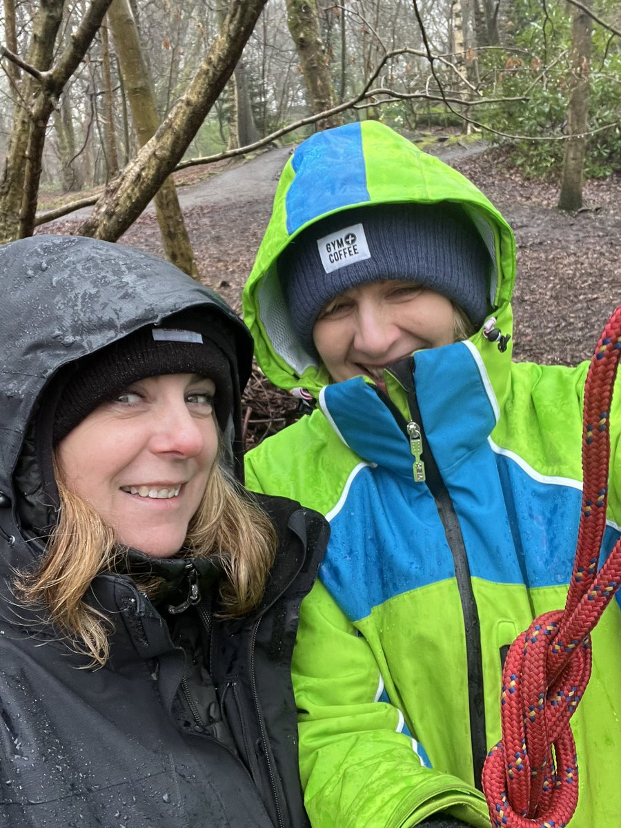 MarklandHill's tweet photo. A wet day in the woods today for Mrs Lowe and Mrs OโNeill. #forestschool #communitytree https://t.co/B7W9F1E6Mj
