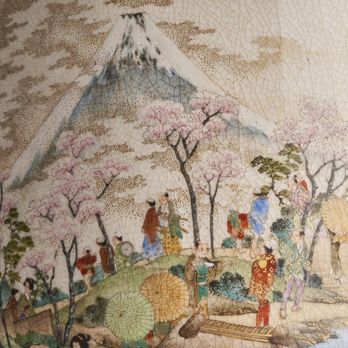 BADA1918's tweet photo. It’s cherry blossom season! 🌸Here is an elegant 19th century Japanese satsuma vase featuring villagers gathering amongst the Sakura under the gaze of Mt. Fuji, presented by BADA member Kevin Page Oriental Art. @kevinpageorient  

Read more here: https://t.co/rnMT72KVQM https://t.co/cyC9v1OLwI