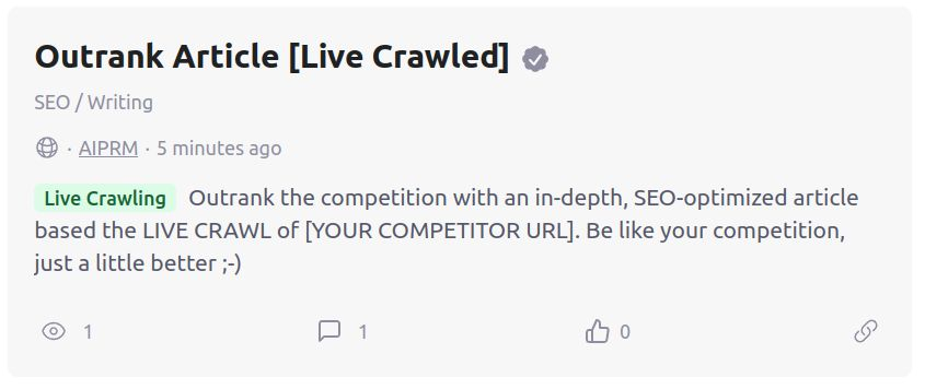 cemper's tweet photo. The first LIVE CRAWL Prompt is available in AIPRM
π‘οΈ Builds on the popular "Outrank Article" original AIPRM prompt
π·οΈ Crawls the given URL live
β¨ Applies does the magic of the Prompt Template
#AI #AIPRM #Crawling #Live #Prompt #PromptTemplate https://t.co/kblJ7mDqRe