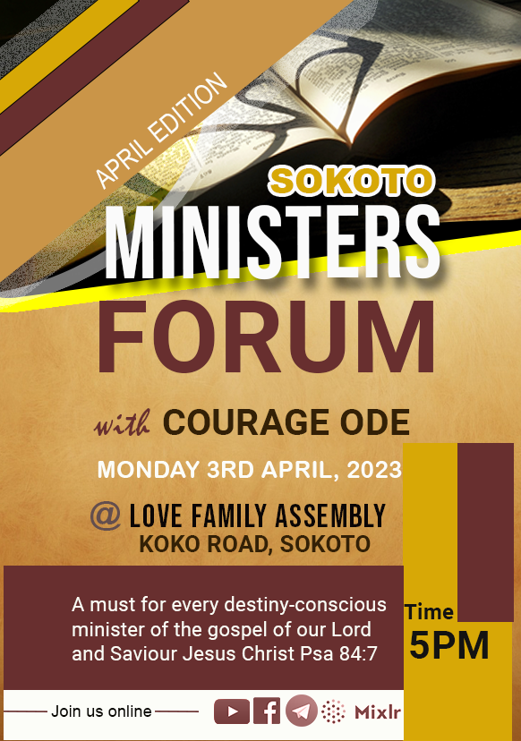 Acts 6:4 But we will give ourselves continually to prayer, and to the ministry of the word

ANOTHER EDITION OF MINISTERS FORUM COMES UP NEXT WEEK MONDAY 3RD APRIL. FOR EVERY MINISTER OF GOD, CHURCH LEADERS AND THOSE BELIEVERS SENSING A CALL TO MINISTRY.
