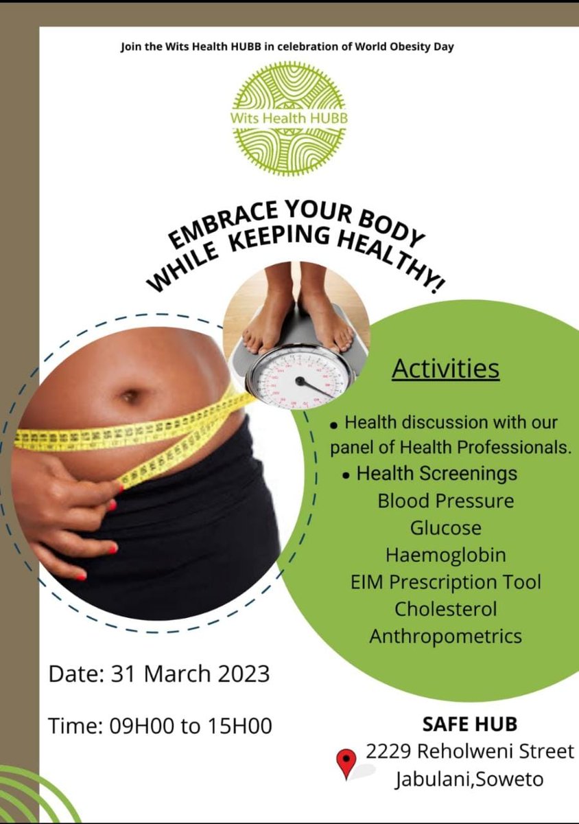 World Obesity Day Celebration in partnership with Philasonke, CESSM and SADAG. 🎊🎊🎊 31 March 2023. Join us!