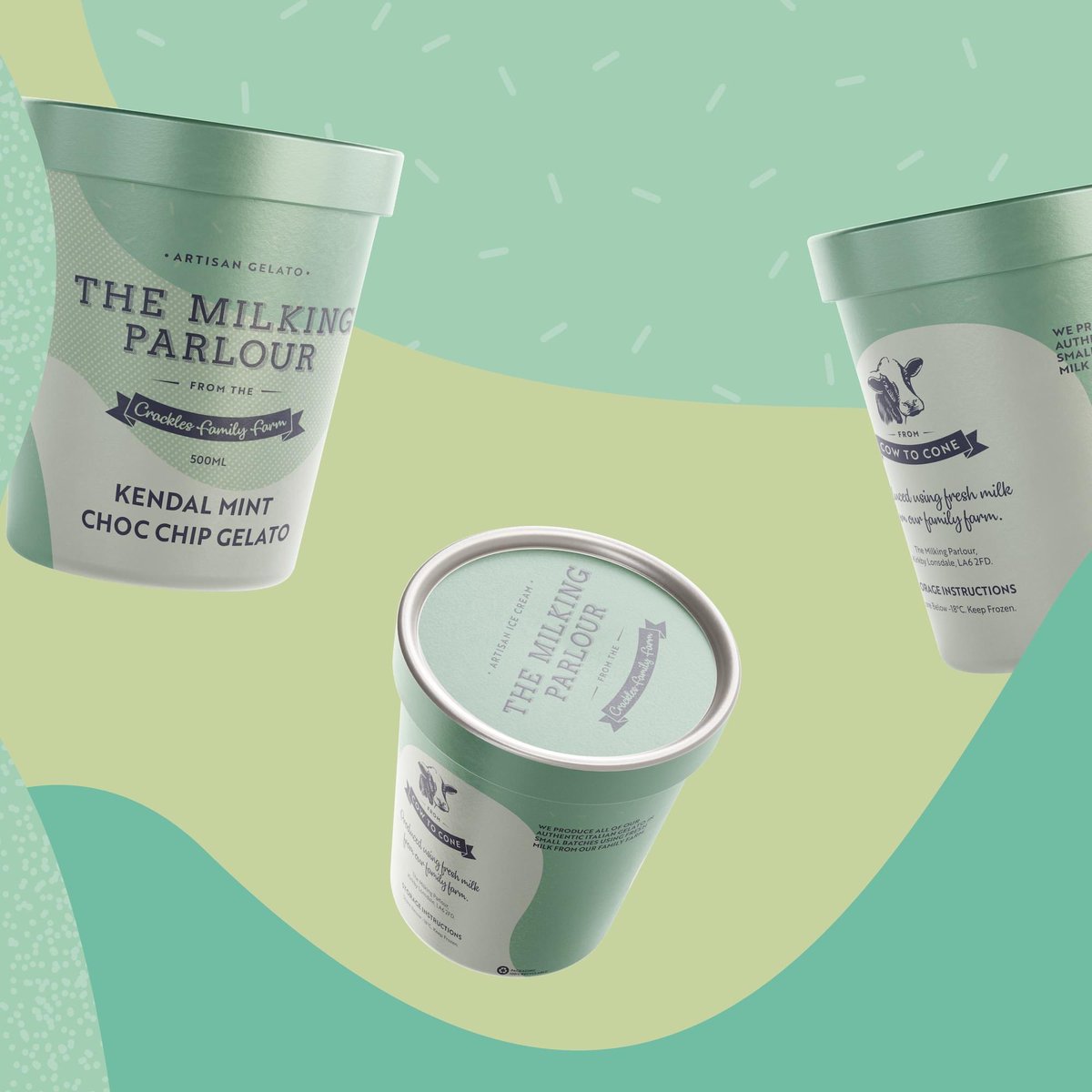 The Milking Parlour is a family owned artisan ice cream maker with a parlour in Kirkby Lonsdale where you can enjoy their many delicious flavours. 

We created a brand identity and packaging for this growing food and drink producer that truly lives up to their tagline 'from cow