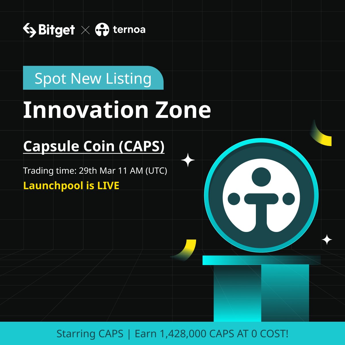 #Bitget Launchpool 35th Session - $CAPS is now LIVE!

Celebrate the latest round of #Launchpool with <a href="/Ternoa_/">Ternoa 2.0 🥛🍓</a>. 1,428,000 $CAPS prize pool up for grab!

⏰ Staking starts on Mar 29th, 11 AM UTC

Check out the details: bitget.com/en/support/art…

 #CAPSxBitget