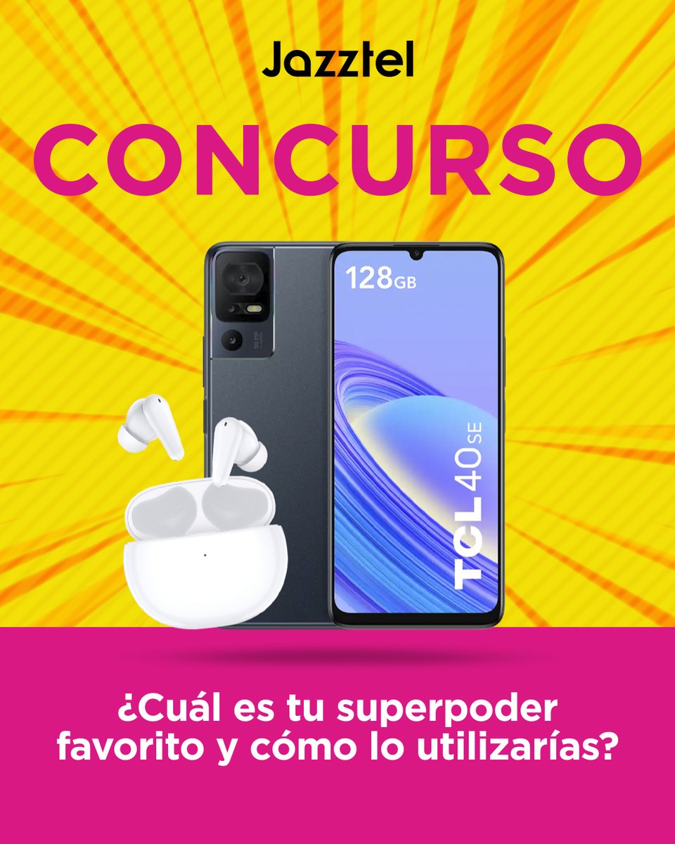 jazztel_es's tweet photo. ¡CONCURSO! 🥳 El 5G de Jazztel tiene el poder de estar al alcance de todos y te lo demostramos regalando estos premios 👇

✅ Sigue: @jazztel_es y @tclmobilees
💛 RT y 'me gusta'
💬 ¿Cuál es tu superpoder favorito y para qué lo usarías? + #Jazztel5G

BBLL: https://t.co/0RwjFjkTym https://t.co/OOFj5Mvu6s