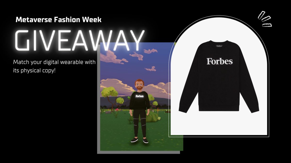 Attending Metaverse Fashion Week? Stop by the Forbes virtual store and get a chance to win a classic Forbes sweater! 
✅ Go to our virtual store
📸 Take a selfie w/ a free Forbes digital wearable on
#️⃣ Post it on Twitter w/ #FORBESMETAVERSE 
Good luck 🚀 
on.forbes.com/6012OBQGO