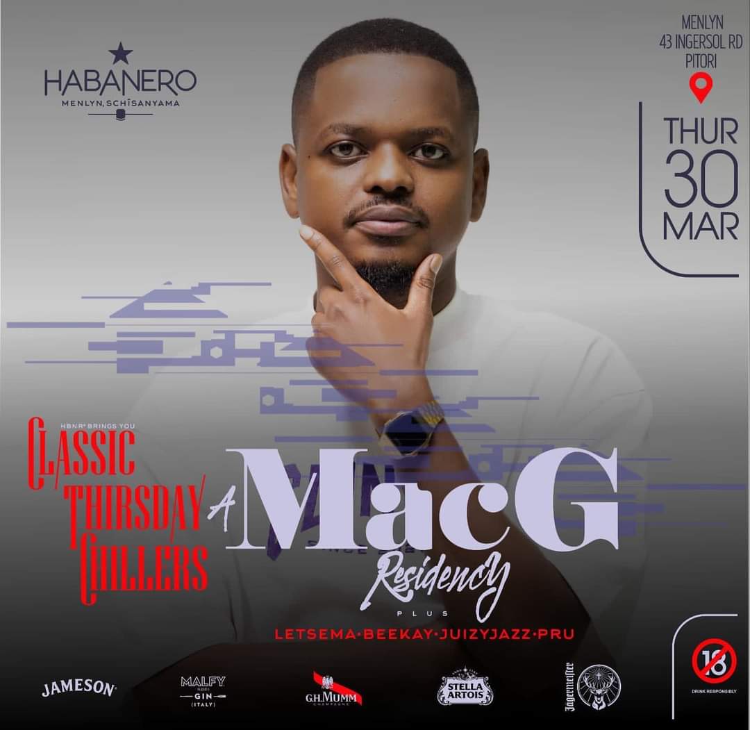 H B N R ° Times🇿🇦

#ClassicThursdayChillers💣 with <a href="/macgunleashed/">MacG 🇿🇦</a> 

This Thursday @habanero_menlyn_schisanyama 

#ThatFirePlacePlace🔥
#SchisanyamaLikeNoOther👌🏽
#lungelonkosi