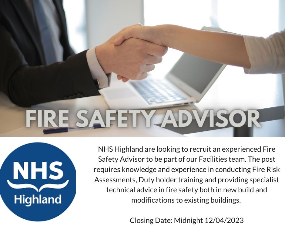 #firesafetyadvisor #firesafety Apply online at apply.jobs.scot.nhs.uk Job reference 143841 @NHSHJobs #NHSHCareers #NHSH #TeamHighland @NHSHighland