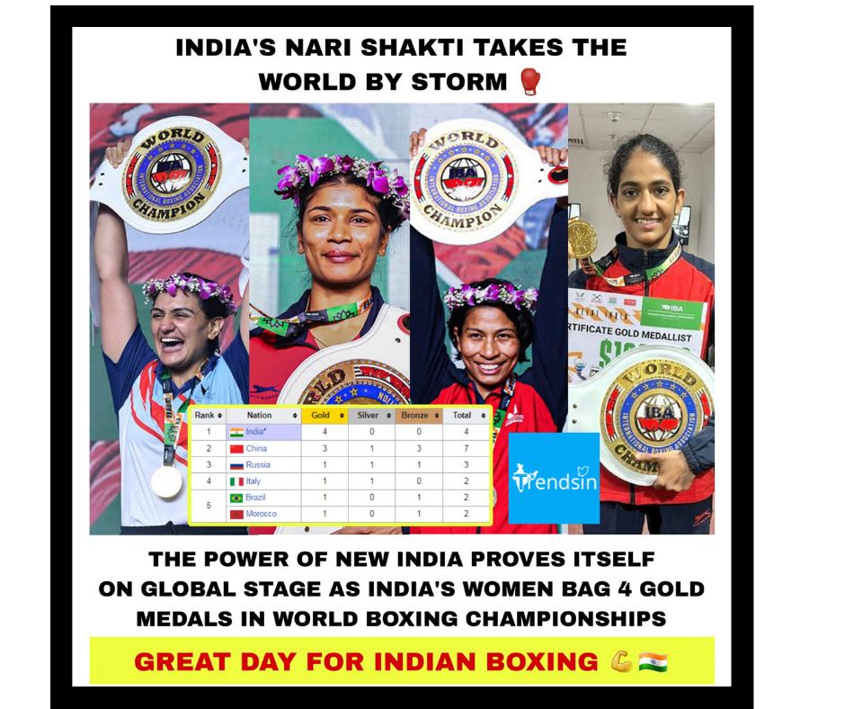 TrendsIn_India's tweet photo. What A Day For Our Indian Sports, 4 Gold Medals In Boxing World Championship 💪🇮🇳

#boxing #BoxingWorldChampionship #Nikhat #Lovlina #Saweety #Nitu #TrendsIn #IndianSports #GoldMedal #indianwomen #sports #NariShakti https://t.co/L0SB0g4h1u