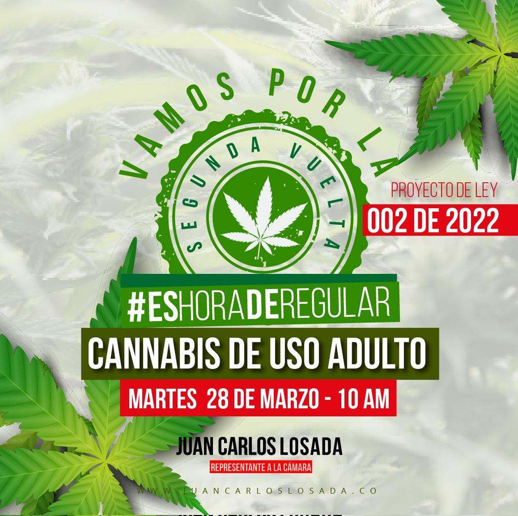 JuanKarloslos's tweet photo. #EsHoraDeRegular 

Después de ser aprobado en 1ra vuelta, hoy nuestro proyecto que regula el #CannabisDeUsoAdulto inicia su segunda etapa en el Congreso en @ComisionPrimera.
 
Una oportunidad histórica para avanzar en una nueva política de drogas, alejada del prohibicionismo. https://t.co/sa34mX0FUN