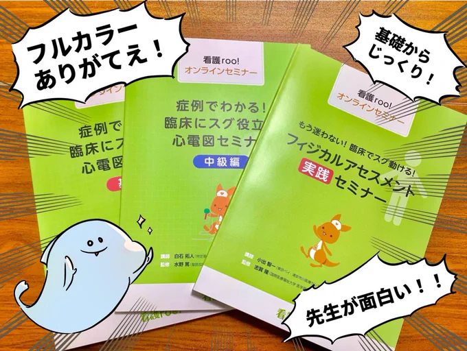 ご恵贈頂きありがとうございます配信期間ギリギリにしか見ないようなポンコツにも懇切丁寧な内容でした!フィジカルは以前受講したので今回は心電図編!毎回思いますが講師の先生方のキャラも魅力の一つだと思います!今回は白石先生!小出先生も是非今度描きたいです!#看護rooセミナー 