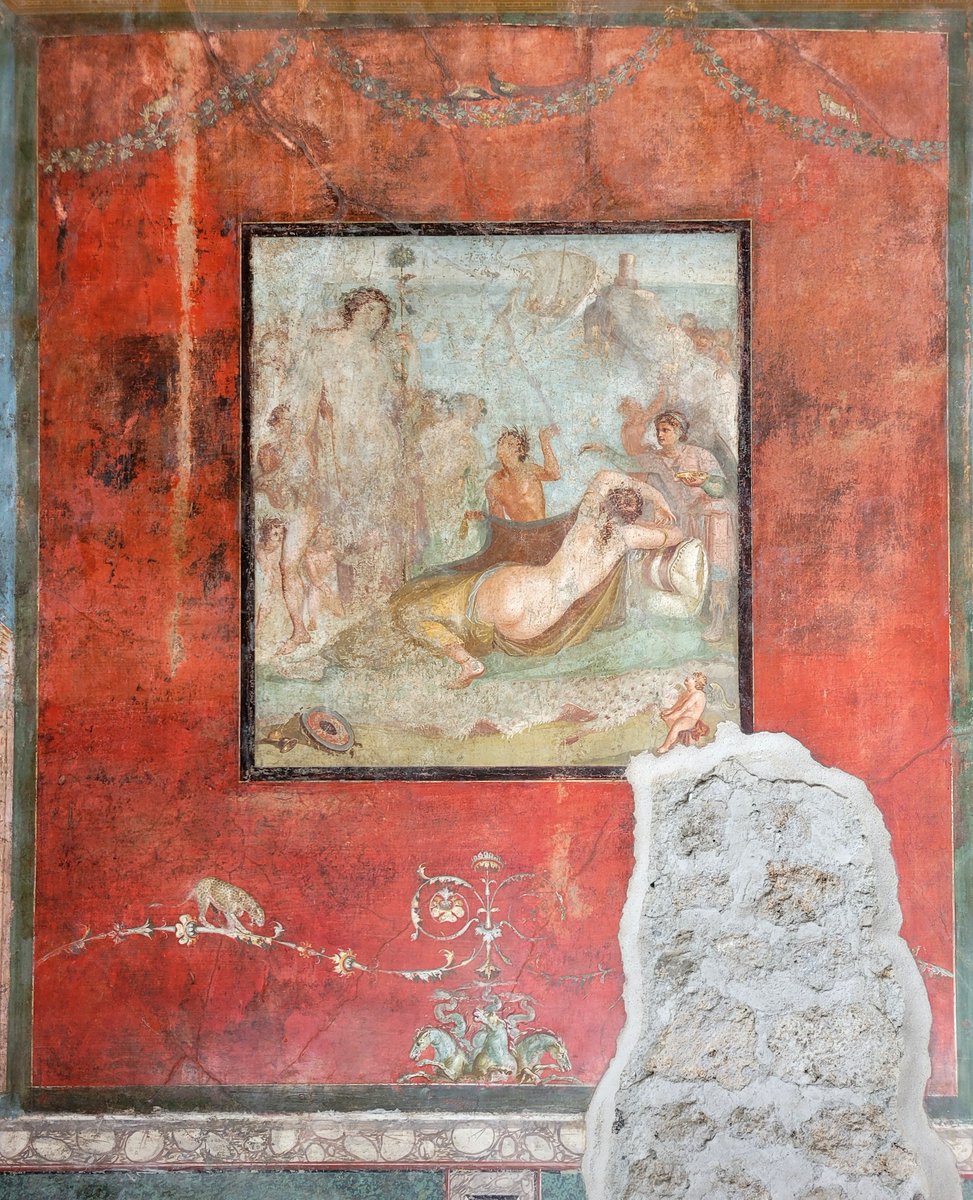 House of the Vettii. Room of Ixion 
Dionysus unveils the sleeping Ariadne while Theseus escapes on board his ship.