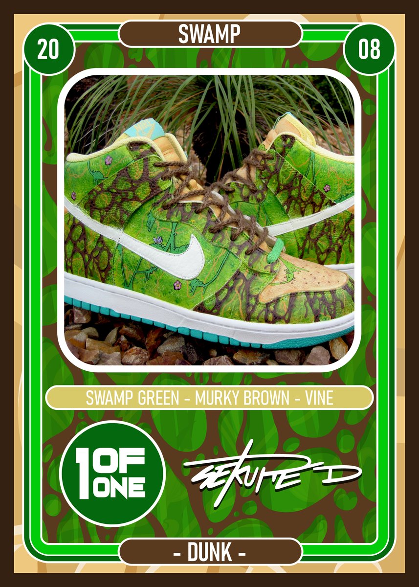 Sneaker_Cards's tweet photo. REVEAL
SNEAKER CARDS #28
SWAMP

After 50+ hours of painting, I created a custom Swamp Thing sneaker as a labor of love. Meticulous attention to detail was given to every aspect of the design to embrace the character's story and surroundings. https://t.co/Pe7h1MrOxJ