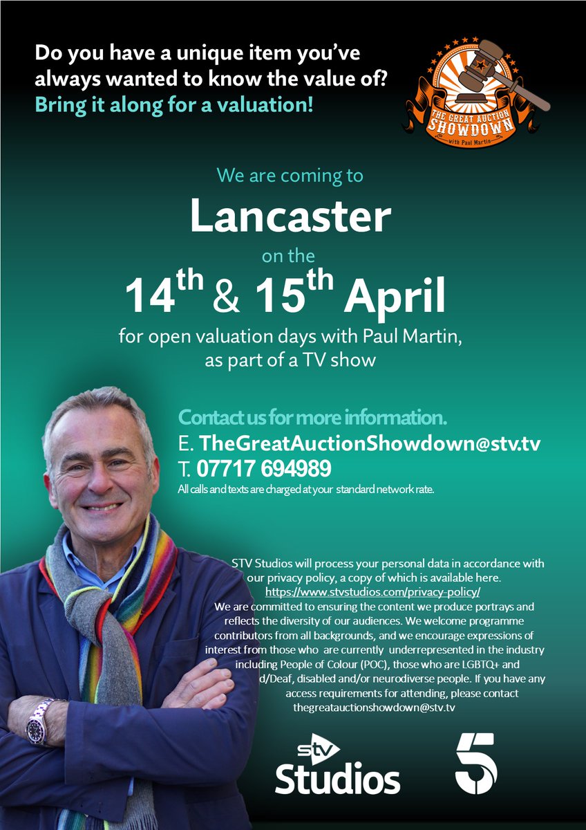 We'll be in Lancaster on the 14th & 15th April for our next valuation days. Get in touch with the team if you'd like to attend or if you'd like more information. E : TheGreatAuctionShowdown@stv.tv T : 07717 694989 #Lancaster #LANCASHIRE #antiques #Collectibles #vintage