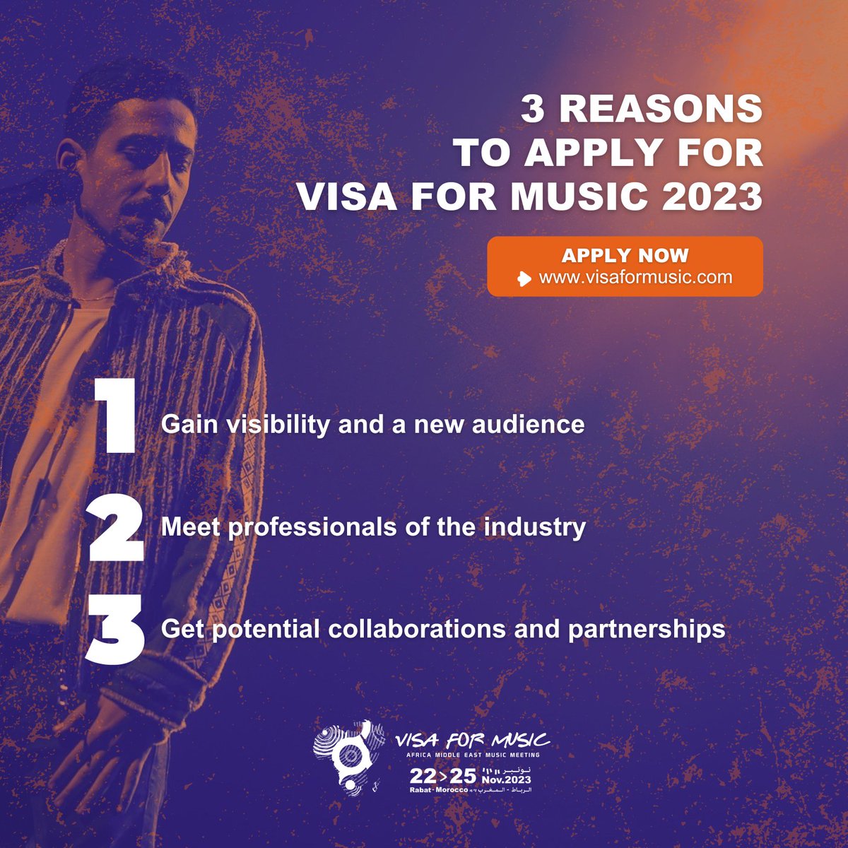 VisaForMusic's tweet photo. ✍️Apply before April 1st !
>> Here: https://t.co/dLEumKzrqI
#festival #music #vfm23 #morocco #VisaforMusic https://t.co/5AdHZpuOKf