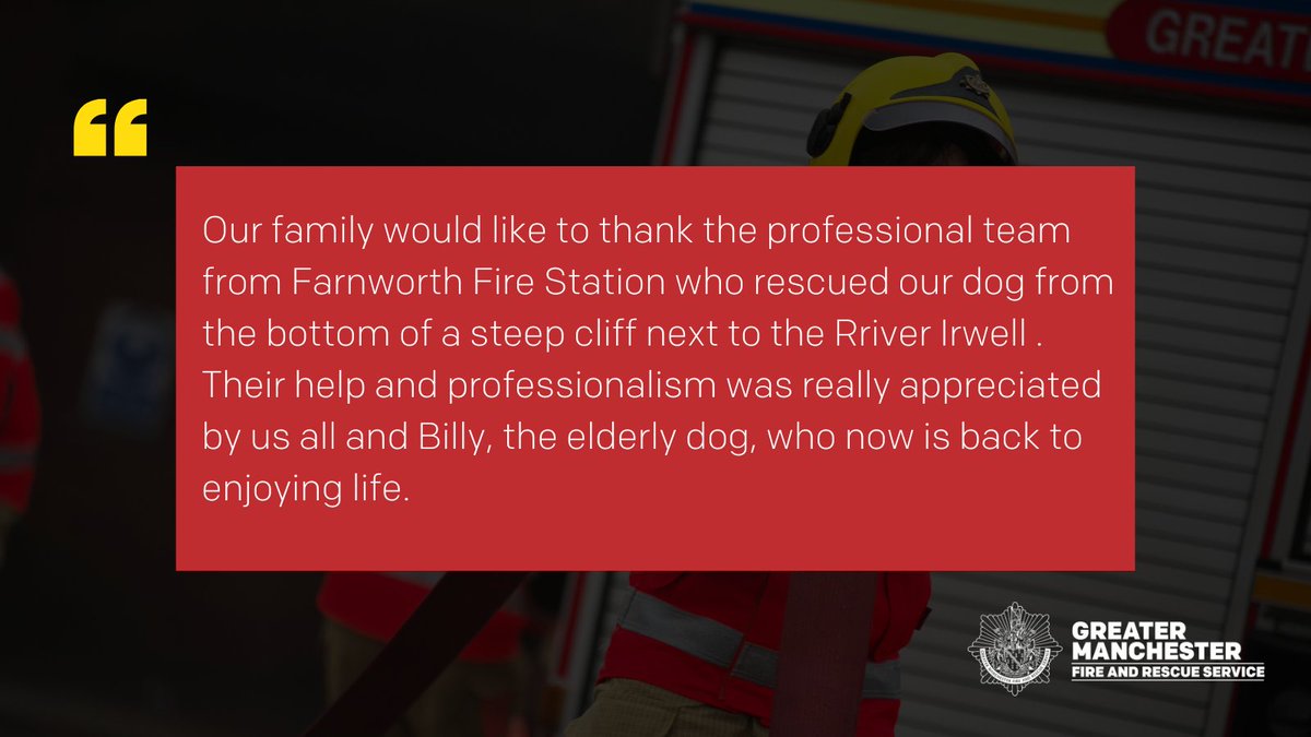 Paw-sitively wonderful feedback for our #Farnworth crew on a recent dog rescue 🐾 No job to big or small for crews and we're delighted Billy is home safe and sound enjoying a few treats after his lucky escape! 🐕‍🦺